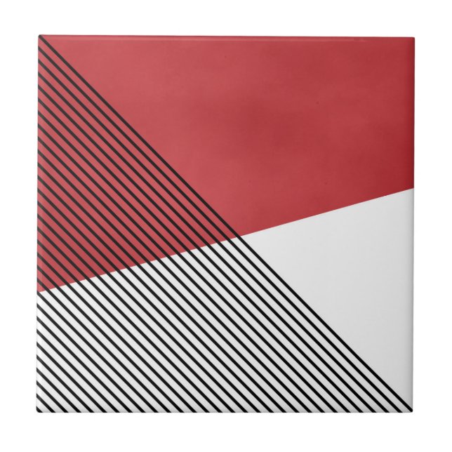 Black, white and red simple geometric art tile (Front)
