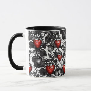 Black, White, and Red Strawberries All Over Mug