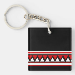 Black, White and Red Tribal Triangles Key Ring