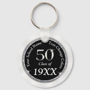 Black, White and Silver 50th Class Reunion Gifts Key Ring