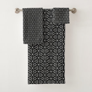 Black White and Silver Geometric pattern Bath Towel Set