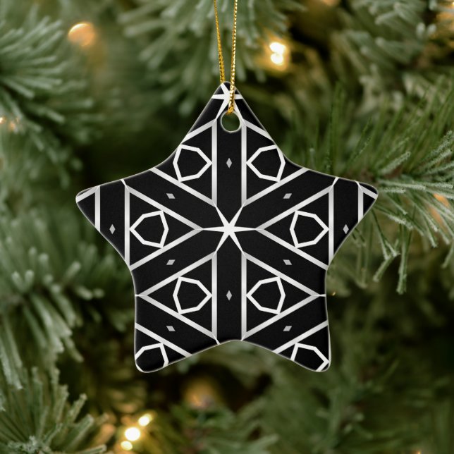 Black White and Silver Geometric pattern Ceramic Tree Decoration (Tree)