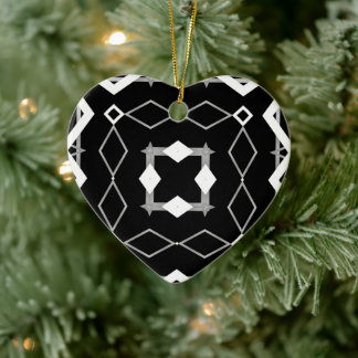Black White and Silver Geometric pattern Ceramic Tree Decoration