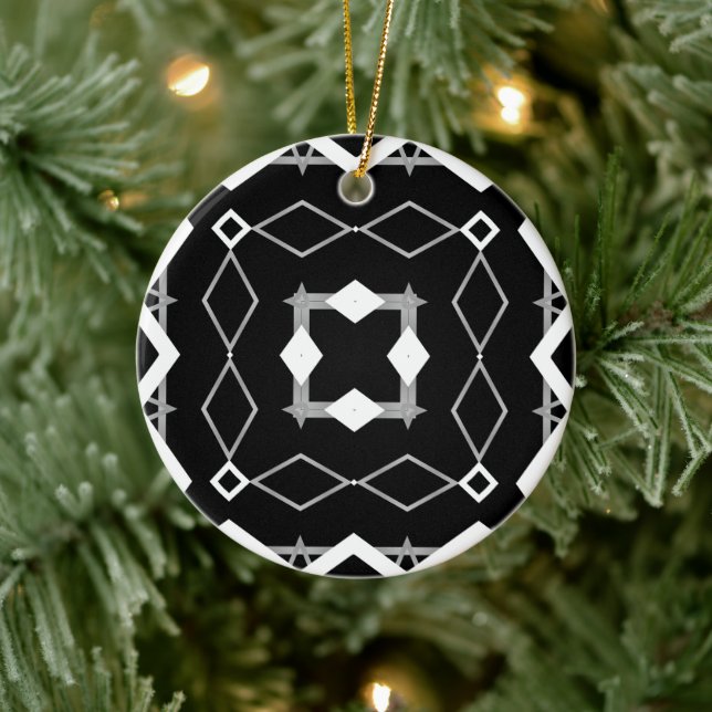 Black White and Silver Geometric pattern Ceramic Tree Decoration (Tree)