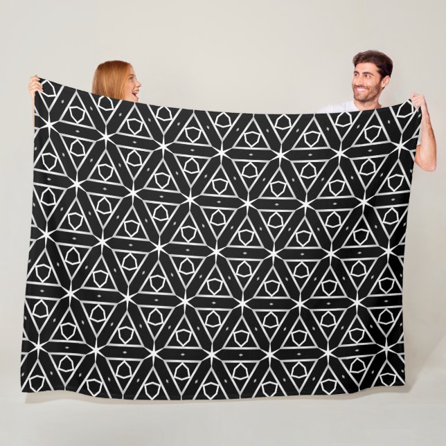 Black White and Silver Geometric pattern Fleece Blanket (In Situ)