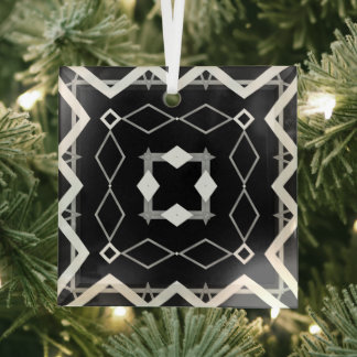 Black White and Silver Geometric pattern Glass Tree Decoration