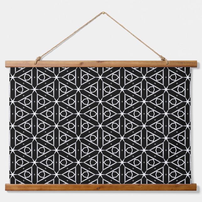 Black White and Silver Geometric pattern Hanging Tapestry (Front)