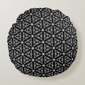 Black White and Silver Geometric pattern Round Cushion