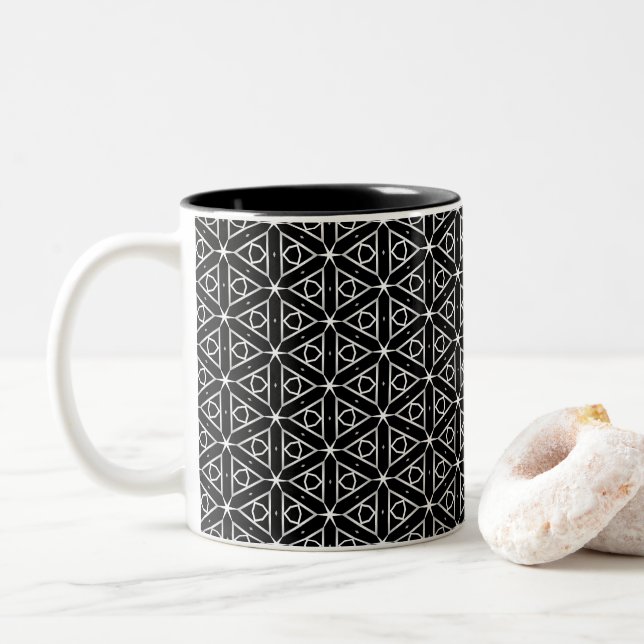 Black White and Silver Geometric pattern Two-Tone Coffee Mug (With Donut)