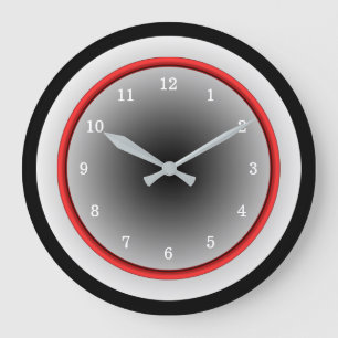 Black White and Silver Gray with Red Trim Large Clock