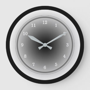 Black White and Silver Grey Monochrome Large Clock