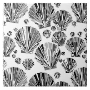 Black, White and Silver Grey Sea Shells Ceramic Ti Tile