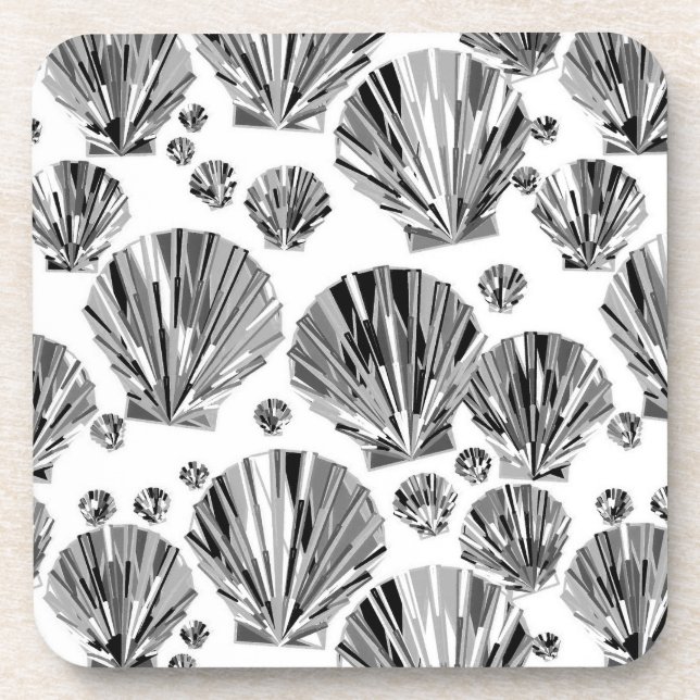 Black, White and Silver Grey Sea Shells Coaster (Front)