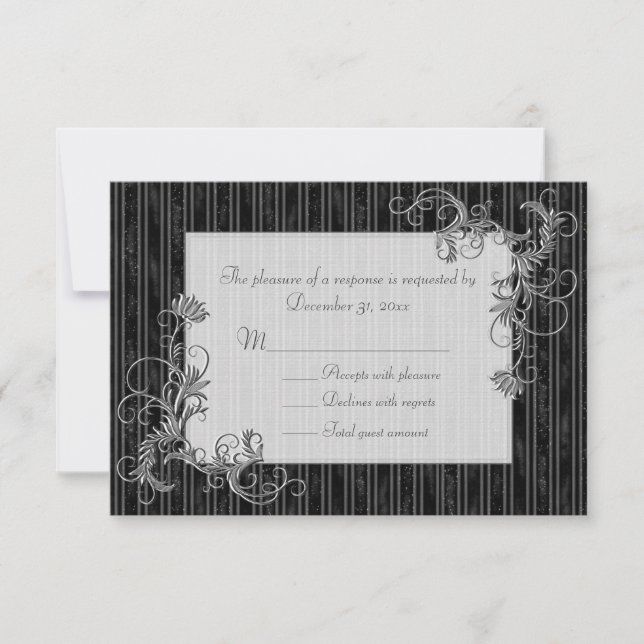 Black, White and Silver RSVP Cards - Template (Front)