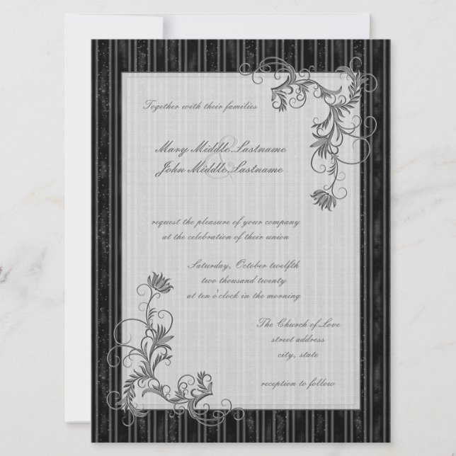 Black, White and Silver Wedding Invite Template (Front)