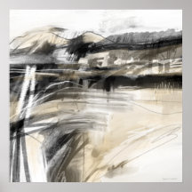 Black White and Tan Abstract Landscape Square