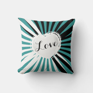 Black, White and Teal Abstract Heart   DIY  Cushion
