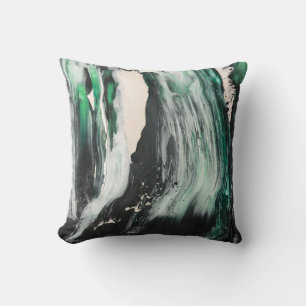 Black, white, and teal abstract painting cushion