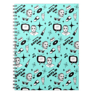Black, White and Teal Fifties Style Retro Notebook