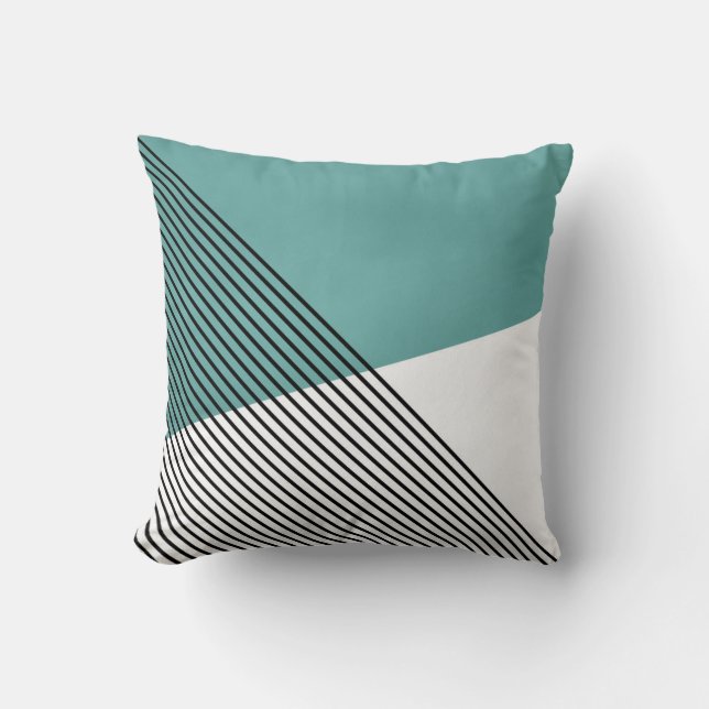 Black, white and turquoise simple geometric art cushion (Front)