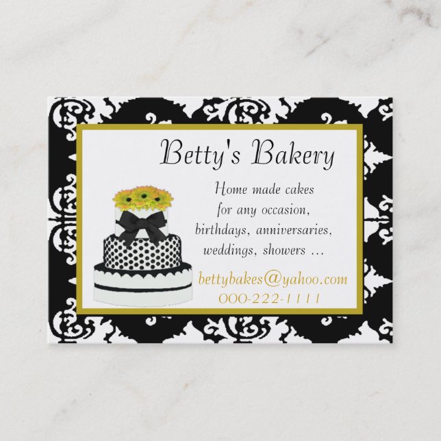 Black, White, and Yellow Bakery Business Card (Front)