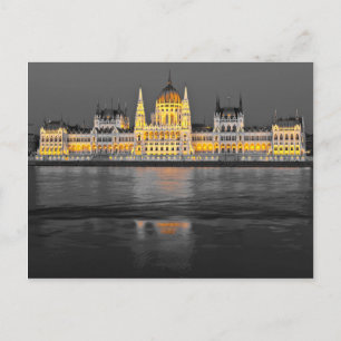 Black, White and Yellow Budapest Lights Postcard