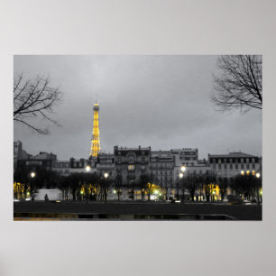 Black, White and Yellow Eiffel Tower Poster