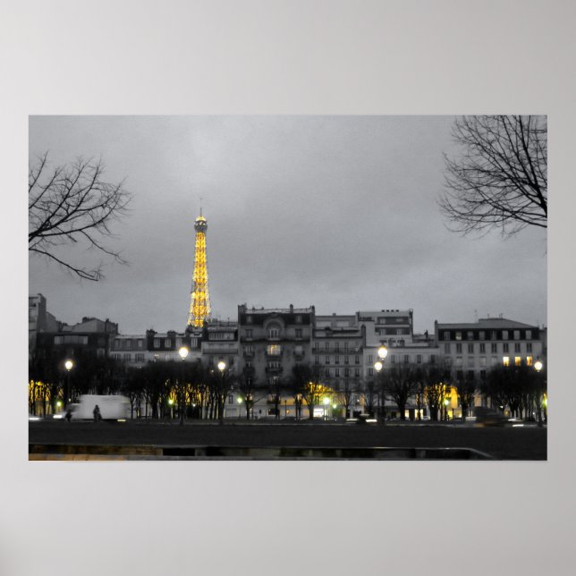 Black, White and Yellow Eiffel Tower Poster (Front)