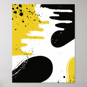 Black, White, and Yellow Fluid Shapes Poster