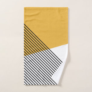Black, white and yellow simple geometric art bath towel set