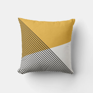 Black, white and yellow simple geometric art cushion