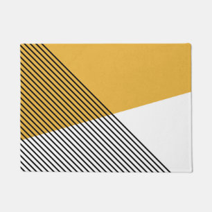 Black, white and yellow simple geometric art doormat