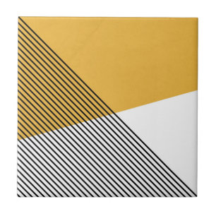 Black, white and yellow simple geometric art tile