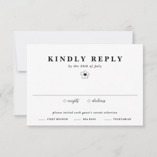 Black & White Anemone Flower Ivory Floral Wedding  RSVP Card