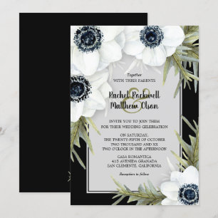 Black & White Anemones Botanical Wedding Invites