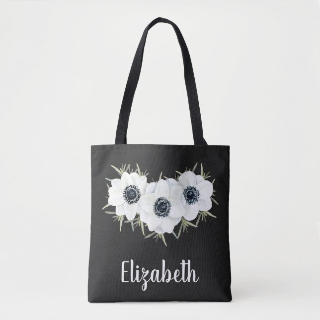 Black & White Anemones Botanical Wedding Totes (Front)