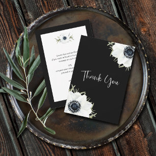 Black White Anemones Floral Thank You Card