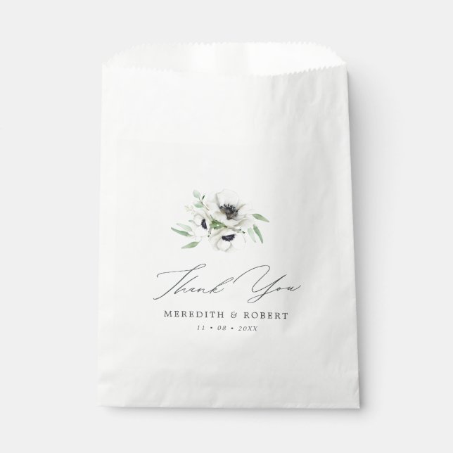 Black & White Anemones Winter Wedding Thank You Favour Bags (Front)