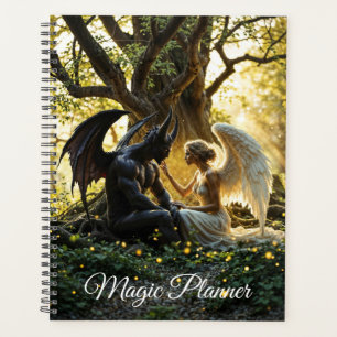 Black white angel demon mystical forest planner
