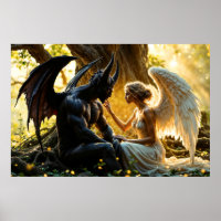 Black white angel demon mystical forest