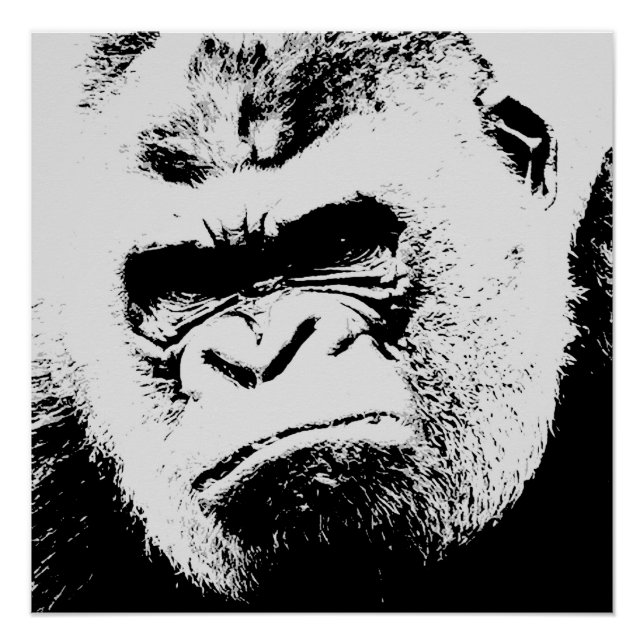 Black White Angry Gorilla Pop Art Perfect Poster (Front)