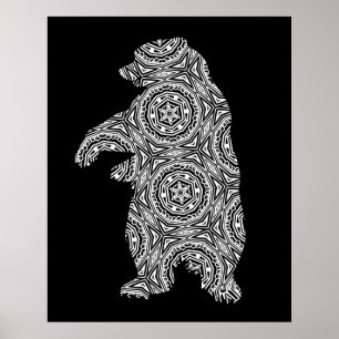 Black White Animal Bear Geometric Colouring Art Poster