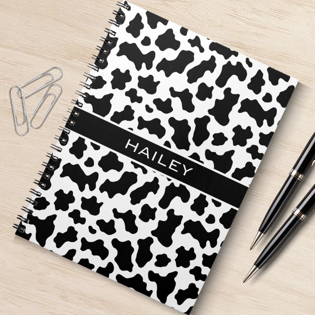Black & White Animal Cow Print Spotted Cowgirl Notebook (cow print spiral notebook)