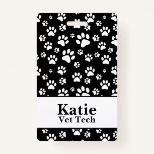 Black & White Animal Paw Print Monogram ID Badge