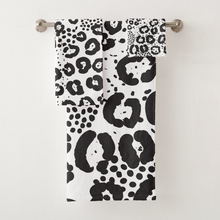 Black White Animal Print Snow Leopard Cheetah Bath Towel Set | Zazzle