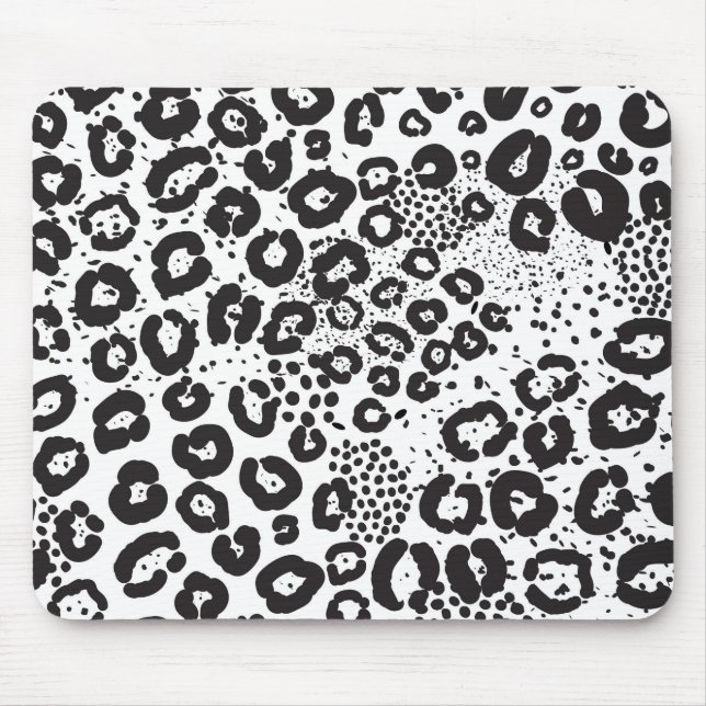 Black White Animal Print Snow Leopard Cheetah Mouse Mat (Front)