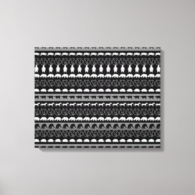 Black White Animals Modern Stripes Pattern #2 Canvas Print (Front)