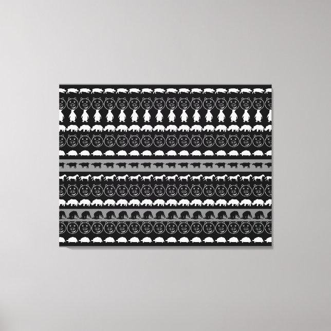 Black White Animals Modern Stripes Pattern #2 Canvas Print (Front)