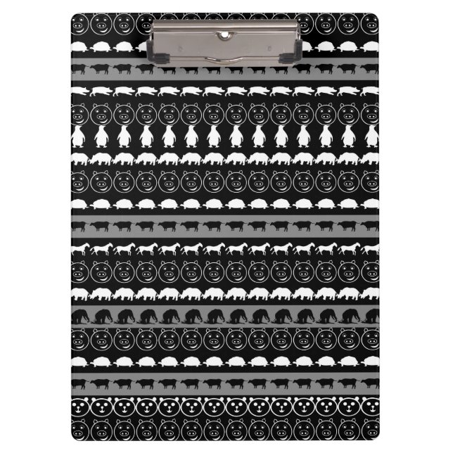 Black White Animals Modern Stripes Pattern #2 Clipboard (Front)