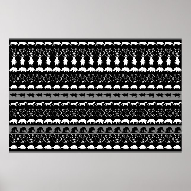 Black White Animals Modern Stripes Pattern #2 Poster (Front)